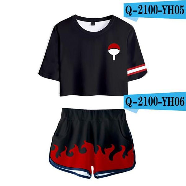 

anime naruto outfit two piece short set for women outfits crop shorts new 2 piece set women sweatsuit girl's sqcbms dh_bde, Black