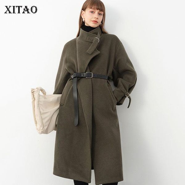 

xitao drawstring waist pockets button long blend women 2020 winter casual fashion new style temperament women clothes zy2204, Black
