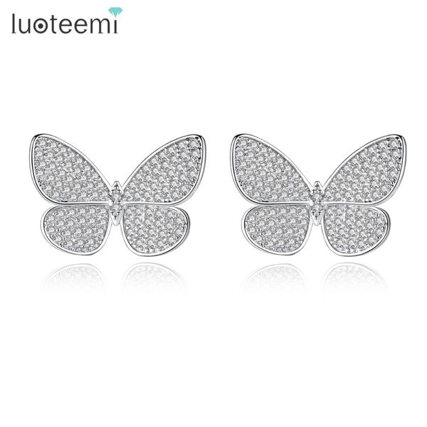 

luoteemi delicate stud earrings micro paved shining tiny clear cubic zirconia insect butterfly shape ear accessories for girls 210202, Golden;silver