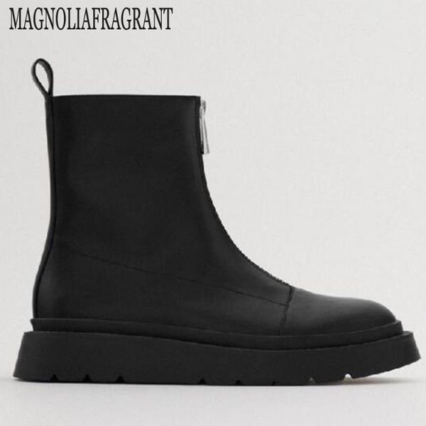 

women's autumn boots 2020 new fashion front zipper ladies boots flat ankle women british wind platform single ay531, Black