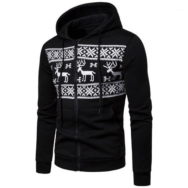 

feitong mens hoodie sweatshirts christmas printed zipper jumper pullover long sleeve winter hooded sweatshirt clothes 301, Black