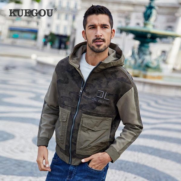 

kuegou autumn winter clothes hooded jacket camouflage men coat fashion men's jackets streetwear outwear multiple pockets 9069, Black;brown