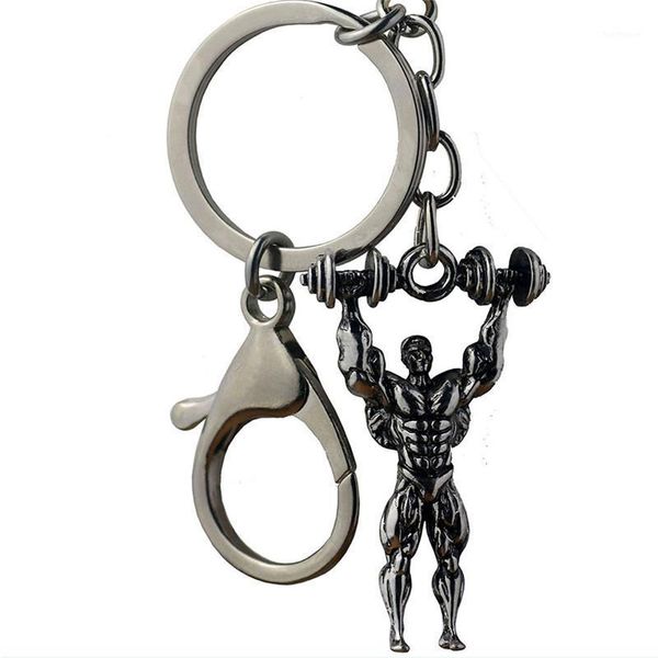 

dumbbell muscle man keychain weightlifting fitness key rings for car wallet bag men sports gtm hip hop jewelry fit lovers gift1, Silver