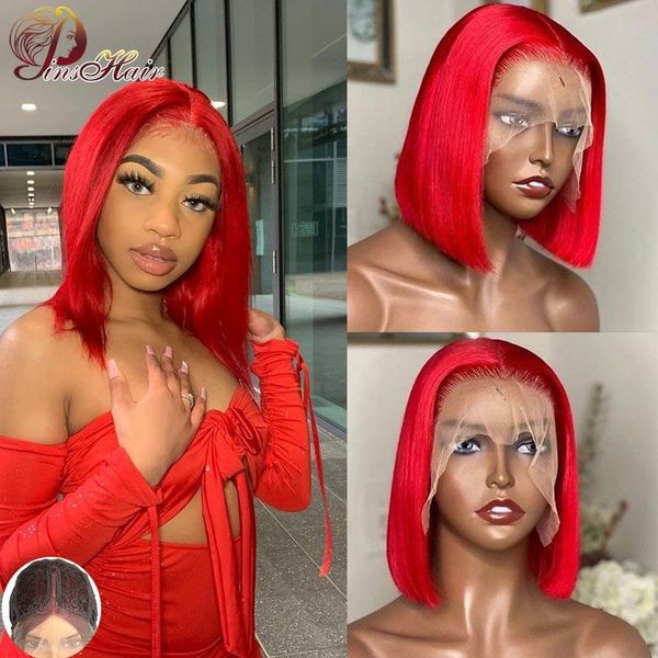 

lace wigs red 13x1 straight burgundy bob part 99j human hair malaysian pre plucked short 150% density, Black;brown