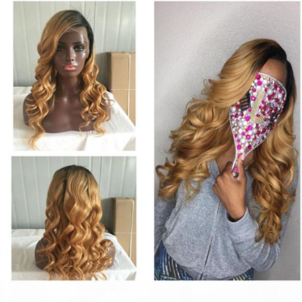 

ombre blonde human hair full lace wig peruvain virgin hair 180% density front lace wig with baby hair two tone honey blonde wigs, Black;brown