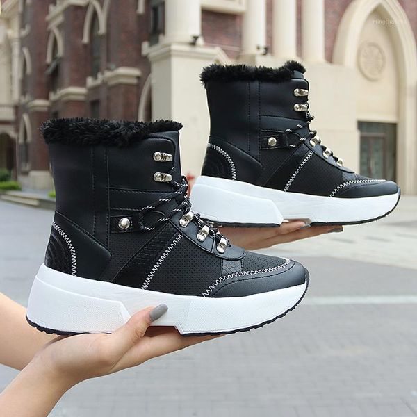 

boots winter women snow cotton hig-sneakers shoes thick fur botas warm flat zapatos de mujer white chaussures femme1, Black