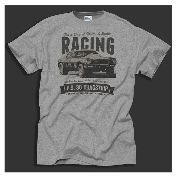 

funny casual short sleeve summer racer 'us 30 dragstrip' retro car rod aged look printed grey sport hooded sweatshirt hoodie t shi
