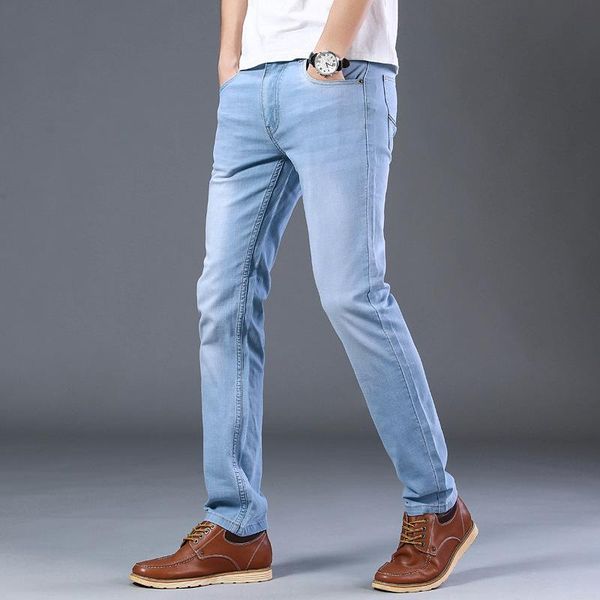 

men's jeans 2021 spring summer thin light-colored men's straight loose tide brand high-end fashion men trousers, Blue