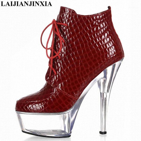 

laijianjinxia new 6 inch high heels platforms dinner party banquet gladiator ankle boots 15cm spool heel shoes for women boots1, Black