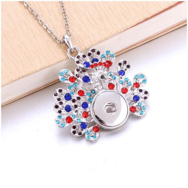 

flower snap button jewelry metal pendant necklace with 60cm link chain fit 18/20mm snap necklace boom life jewe bbyvfb, Silver
