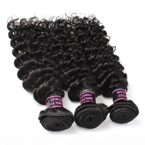 

wholesale 8a brazilian hair wefts 5bundles deep wave virgin hair extensions unprocessed peruvian indian malaysian, Black