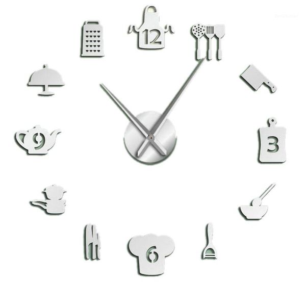 

wall clocks kitchen cooking tools diy giant clock utensils frameless large watch modern dining room art decor gift silver1