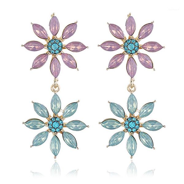 

zhini 2020 fashion pink zircon crystale dangle earrings fore women new design flower long drop earrings statement jewelrt gift1, Silver