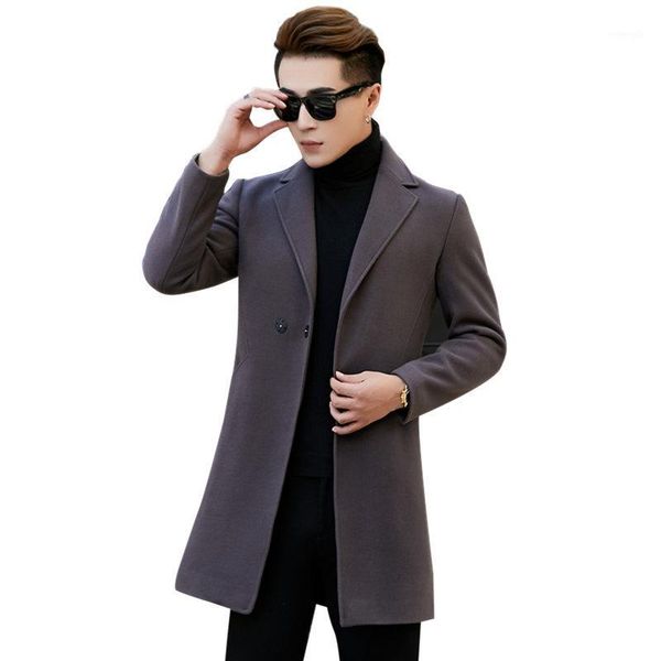 

men's wool coats fashion 2020 new casual long trench jacket male solid color thick soft comfortable overcoat size l 4xl1, Black