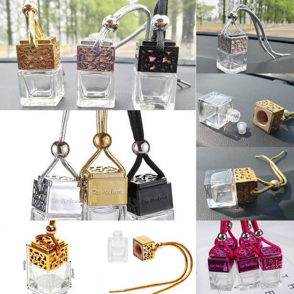 

rearview hollow hanging car perfume ornament cube air freshener for essential oils diffuser fragrance empty glass bottle pendant
