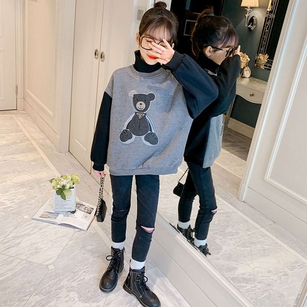 

thickened girl's plush and children's high clothing collar sweater, Black