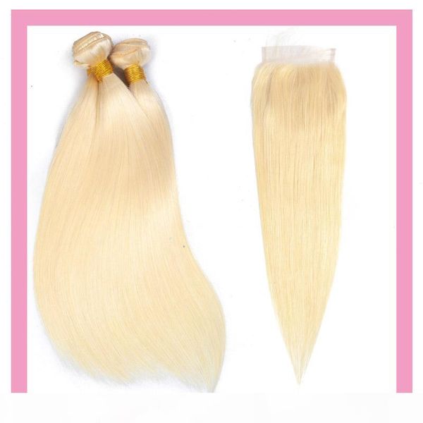 

peruvian 100% human hair extensions 10-32inch 3 bundles with 4*4 closure straight blonde human hair wefts with lace closure, Black;brown