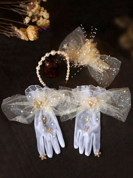 

isilk mengyao beaded bride fashion hairpin sequins pearl hair band set headdress crystal earrings glove jewelry, Silver