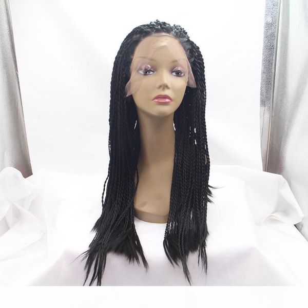 

synthetic hair braided lace front wigs heat resistant synthetic twist wigs long synthetic braided lace wig, Black