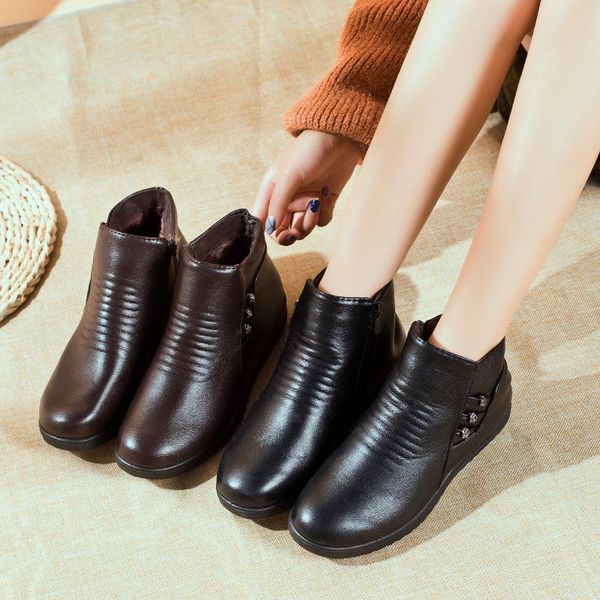 

boots 2021 shoes for women snow winter warm fur thick bottom breathable plus size, Black