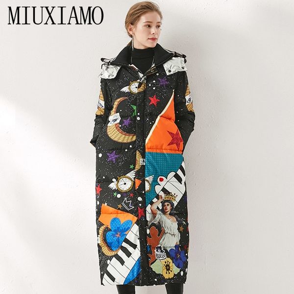 

miuximao winter coat loose piano print elegant fashion warm long coat vintage x-long women down winter coat female overcoat 201019, Black