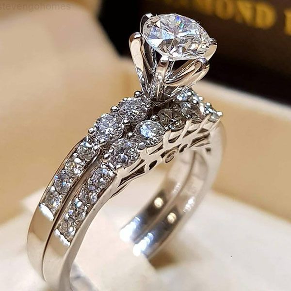 

zirconia crown diamond engagement wedding cubic ring set combination rings fashion jewelry will and sandy gift, Golden;silver