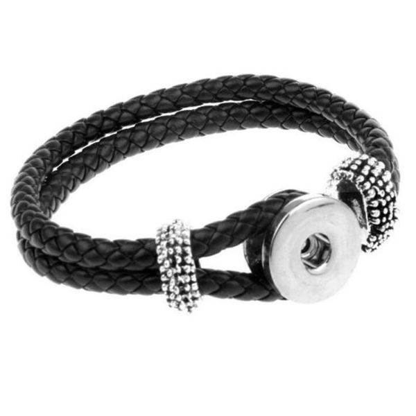 

snap bracelet fashion diy charms black pu leather bracelet&bangles fit 18mm snap buttons jewelry f bbytbo, Golden;silver