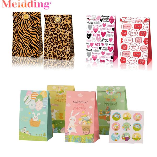 

12pcs easter kraft paper gift bag chocolate cookies bag jungle birthday decorations packing bags kraft paper box