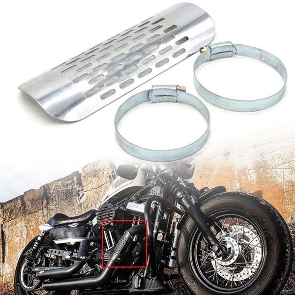 

universal motorcycle chrome exhaust muffler pipe heat shield anti-scalding cover frame for chopper cruiser dirt pit bike styling1