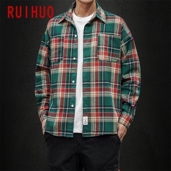 

ruihuo new spring casual plaid shirt men slim fit cotton male long sleeve shirts men turn-down collar brand plus size -5xl y200408, White;black