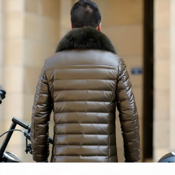 

последний дизайн 90% гусиной твердой лисической воротниковой кожаной легкой утиной куртки верхняя одежда для холодной зимы, Black