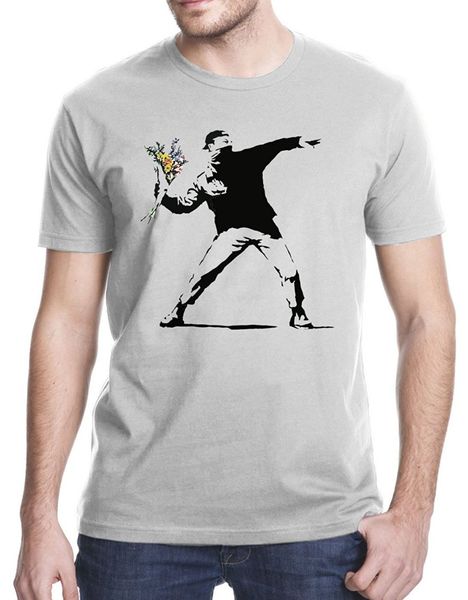 

sport tshirt brand 2019 male short sleeve cool casual sleeves cotton t-shirt fashion banksy flower thrower t-shirt