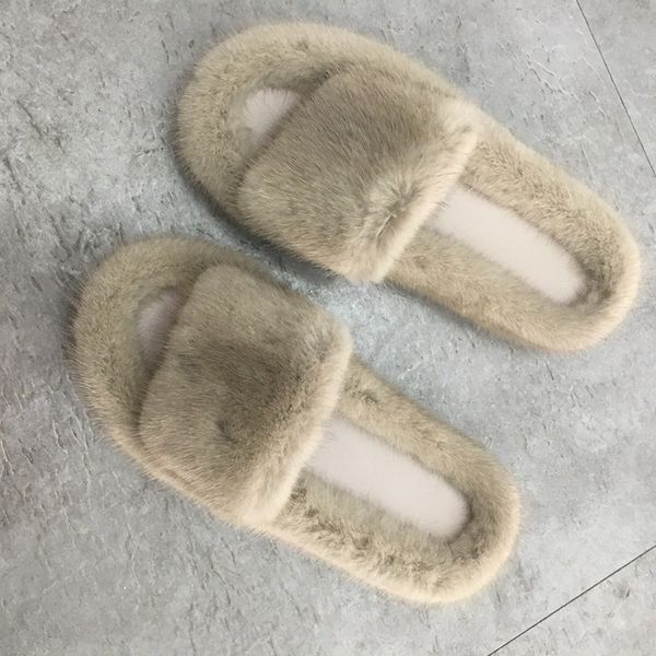 

women's real mink fur slippers new arrivals indoor shoes natural fluffy female fashion winter fur slides slip luxury slippers, Black