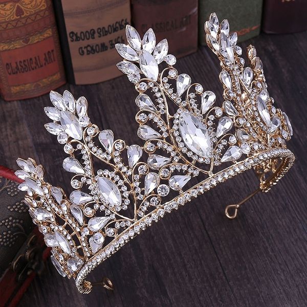 

forseven luxury princess queen women girl bridal bride wedding hair jewelry crystal teardrop gold red white green crown tiara y200409, Slivery;golden