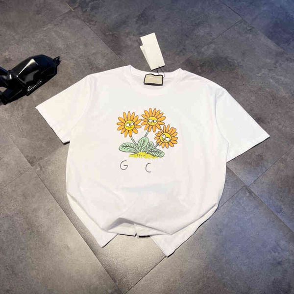 

summer male and female couple floret printing fresh short sleeve pullover cotton t-shirt, White