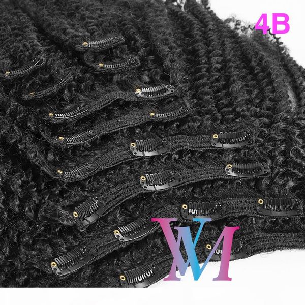 

120g afro kinky curly clip in human hair extensions 4a 4b 4c natural color indian virgin hair cuticle aligned for women, Black;brown