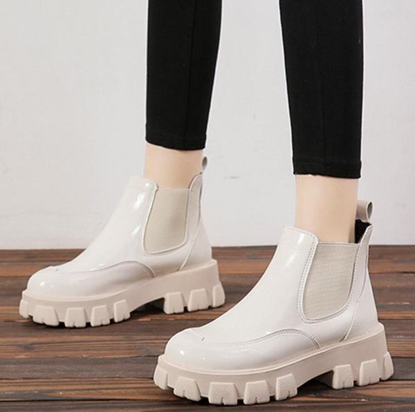 

cootelili женщина ботильоны basic round toe 5.5cm пятка скольжение на круглом toe платформа 2020 моды обуви для женщин non-slip 35-39, Black