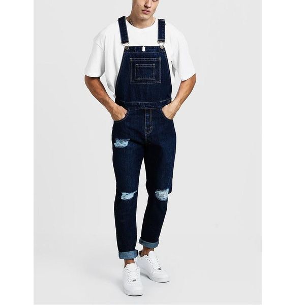 

new style men baggy jeans suspender pants fashion loose denim trousers jumpsuit bib pants overalls men clothing 2020, Blue