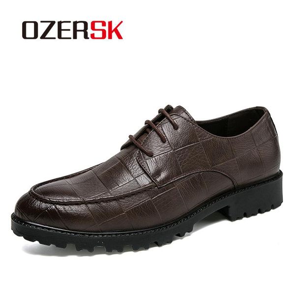 

ozersk new arrival retro plaid style design men classic business formal shoes round toe leather shoes men oxford dress, Black