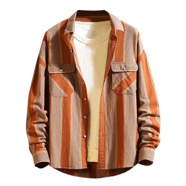 

men's jackets fashion wild striped retro long-sleeved sweater japanese coat cotton loose large street clothing windproof tide, Black;brown