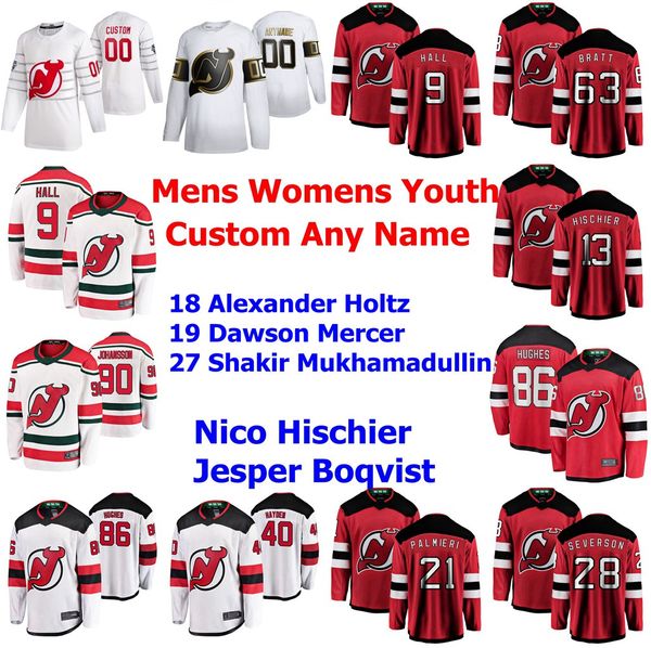 

new jersey devils jerseys alexander holtz jersey dawson mercer shakir mukhamadullin subban palmieri jack hughes hockey jersey custom stitche, Black;red
