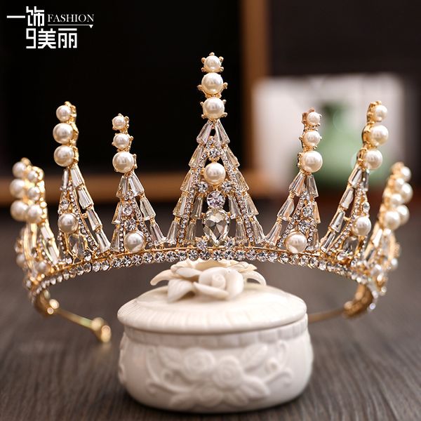 

bridal headdress luxury shiny diamond big crown korean sweet princess hair ceremony silver wedding dress accessories