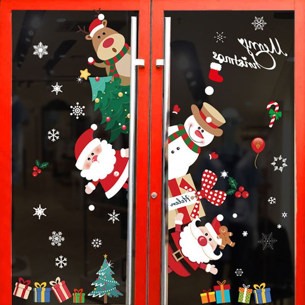 

2021christmas наклейки новый год window украшения санта-клаус олень главная стены pvc таблички navidad 2020 xmas дом декор