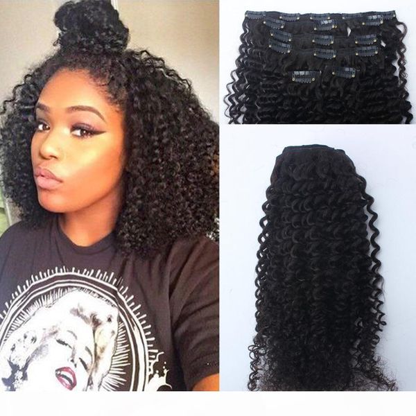 

afro kinky curly clip in human hair extensions 120g mongolian human hair african american clip in extensions 10"-26" clip ins, Black;brown