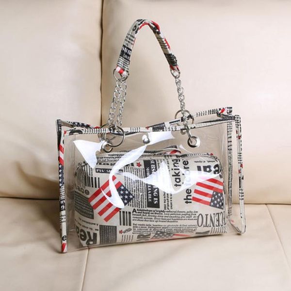 

letter transparent jelly tote ladies fashion chain beach shoulder bag female luxury handbags women composite bags designer 2020