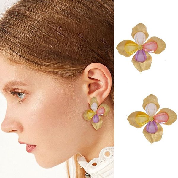 

stud match-right 2021 crystal flower earrings for women gold color korean gift party design fashion jewelry sr1083, Golden;silver