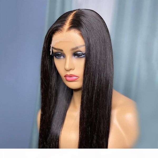 

13*4 straight lace front human hair wigs for black women brazilian remy hair pre plucked lace wig with baby hair, Black;brown