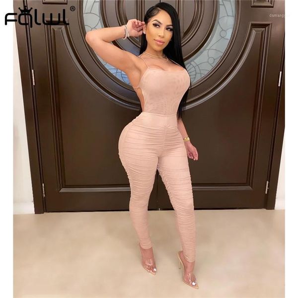 

fqlwl bandage strap pleated bodycon jumpsuit women sleeveless ruched red black summer romper ladies long jumpsuit female1, Black;white