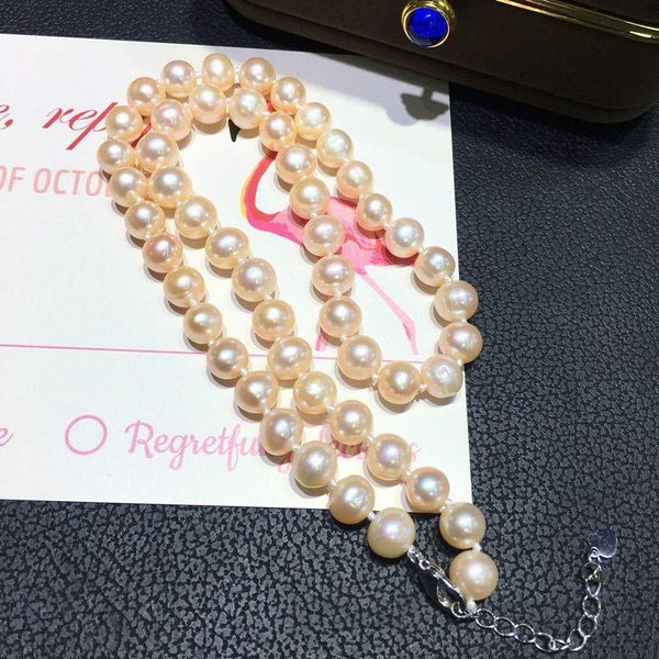 

chains breeding freshwater pearl necklace simple 8-9mm bead, Silver