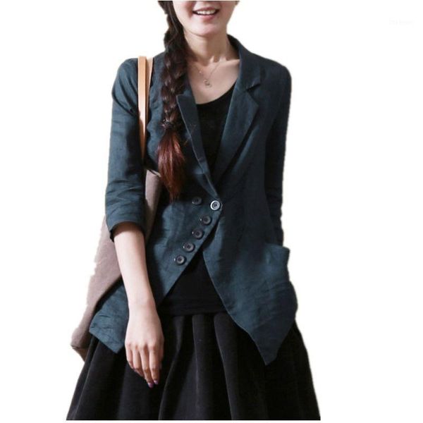 

2020 spring new arts style women long sleeve cotton linen blazer femme single breasted slim casualblazers and jackets m1821, White;black